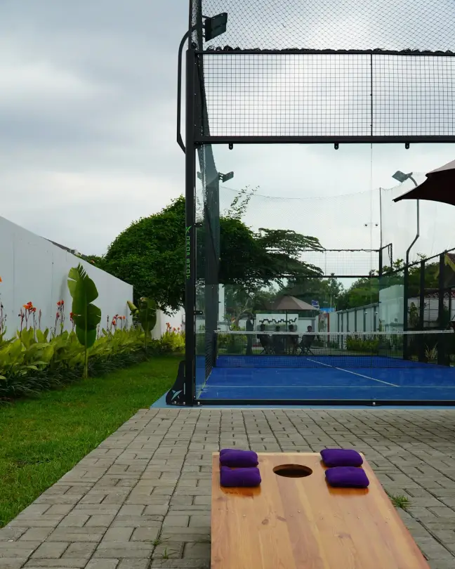 Cornhole board in the garden