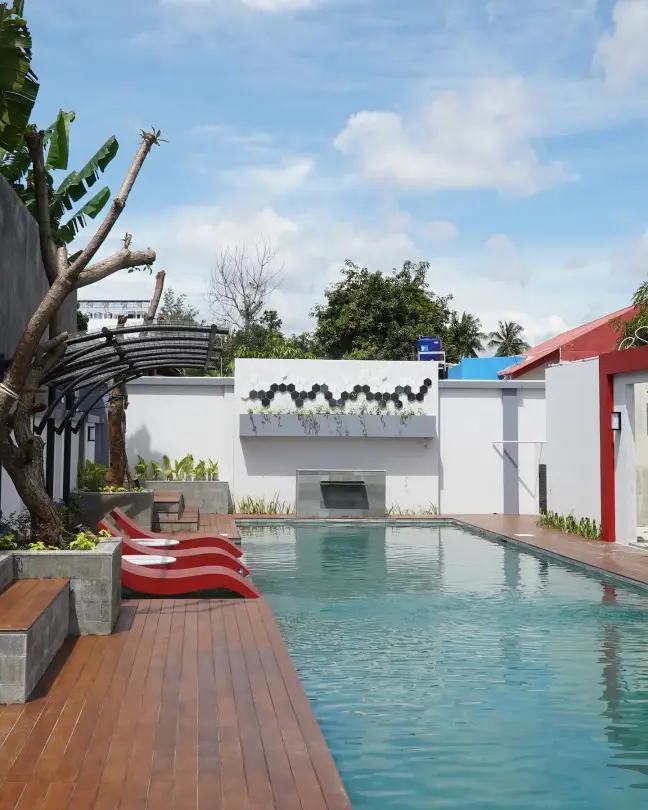 Pool deck with loungers